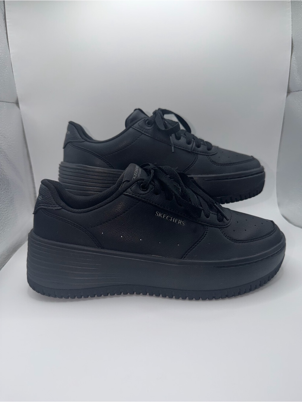 Skechers Black Platform Lace-Up Sneakers